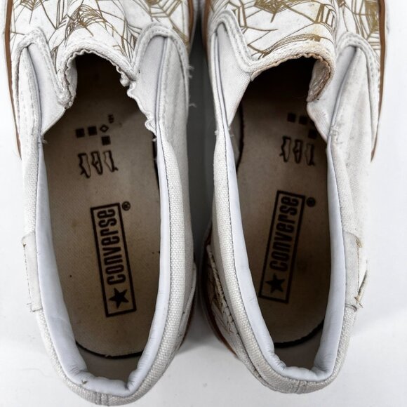 Converse Slip-On Low‎ Top Sneakers White Gold Spider Web Size 8 Halloween Goth - Picture 6 of 7